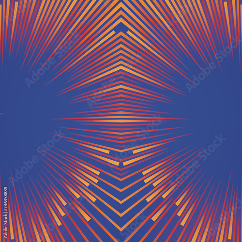 Bright and colorful digital illustration of circular patterns of orange-yellow lines. 3d rendering