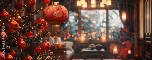 Seasonal decorations with a Chinese twist, Chinese paper lantern symbols photo