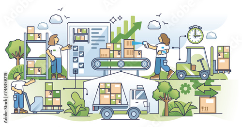 Supply chain optimization for effective logistic process outline concept, transparent background. Warehouse distribution system with fast shipping and efficient turnover time illustration.