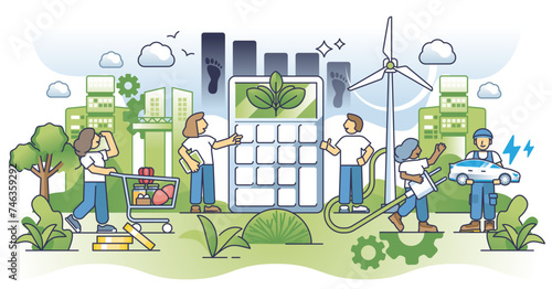 Carbon footprint calculator and CO2 emissions analysis outline concept, transparent background.