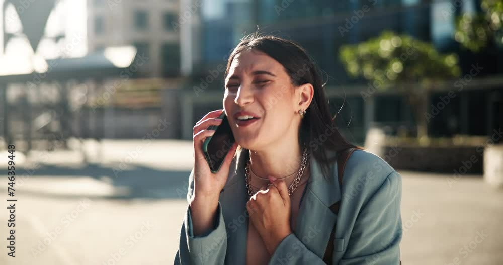 Excited, business woman and phone call in city for good news, celebration or promotion. Happy, female person or employee with smile and talking on mobile smartphone for success, bonus or winning Excited, business woman and phone call in city for good news, celebration or promotion. Happy, female person or employee with smile and talking on mobile smartphone for success, bonus or winning