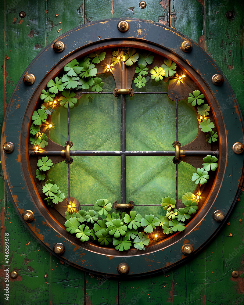 St. Patrick's Day background with leprechaun hat, claver, gold St. Patrick's Day background with leprechaun hat, claver, gold
