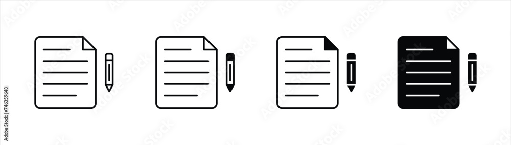 document icon set. paper line outline and filled, document with pen icon symbol sign. vector illustration document icon set. paper line outline and filled, document with pen icon symbol sign. vector illustration