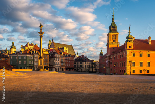 Warsaw, Poland - panorama of a Old town with a Royal Castle and Sigismund's Column. Famous tourist attraction and travel destination photo