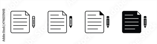 document icon set. paper line outline and filled, document with pen icon symbol sign. vector illustration photo