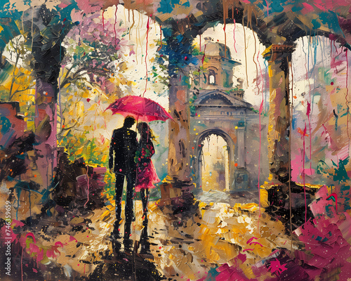 Street Scene Love Couple Colorful Oil Painting old style Drawing Technique Art HD Print 7200x5760 Neo Art V2 29 © neo