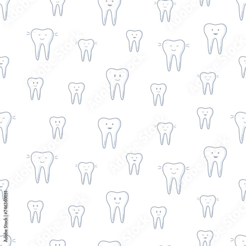 Seamless Pattern Dentistry set icons. Vector illustration of elements for the treatment and care of teeth. Background wallpaper.