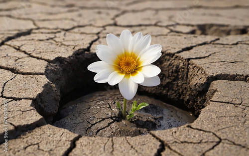 Blooming flower in the cracked dry mud © niki spasov