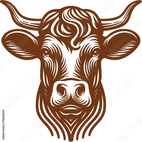 Cow Head portrait, set of stylized vector symbols, isolated on white background, Farm animal