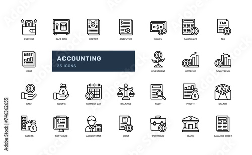 accounting economy finance business company money report detailed outline line icon set