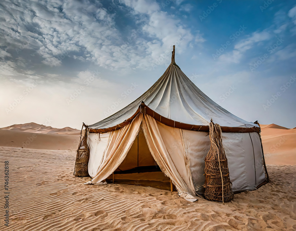 Traditional arabian tent in the middle of the Sahara desert, Morocco, Africa