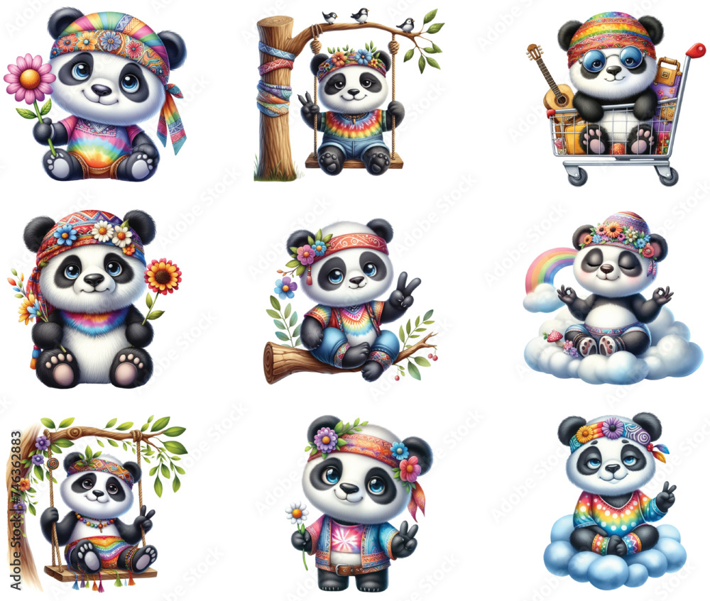 Hippie Cute Panda Sublimation Clipart Hippie Cute Panda Sublimation Clipart