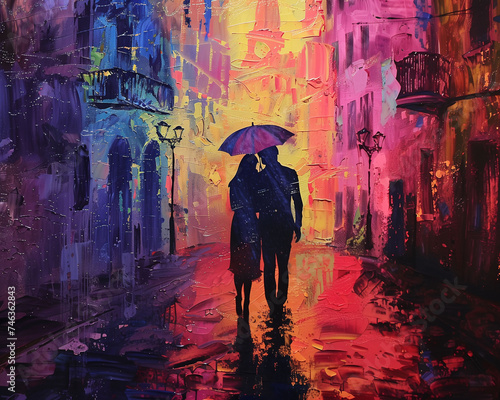 Street Scene Love Couple Colorful Oil Painting old style Drawing Technique Art HD Print 7200x5760 Neo Art V2 3