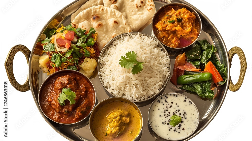 Top View of Indian Thali Meal Isolated on Transparent Background