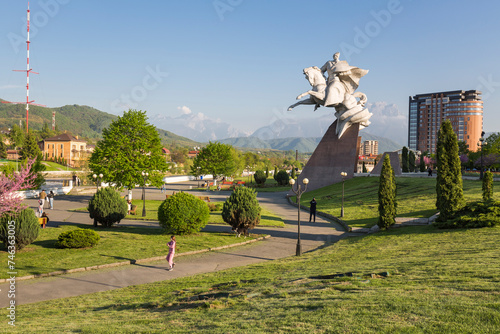 Statue to the great commander Issa Pliev sitting on a horse in Vladikavkaz photo