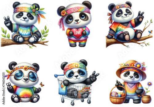 Hippie Cute Panda Sublimation Clipart