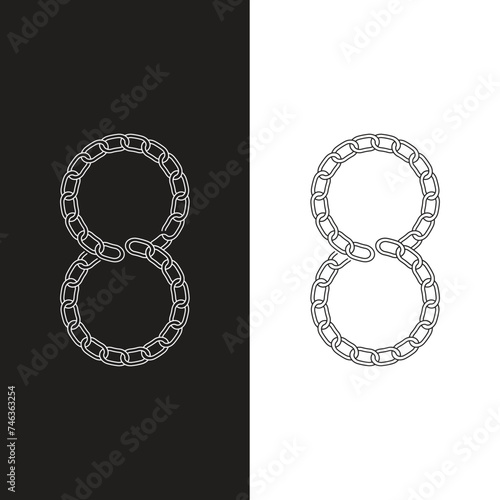 A set of black chains of different thicknesses. Chain links isolated on white background. Link icon.