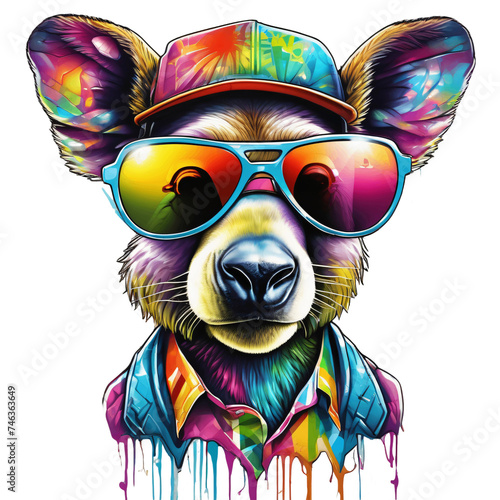 Kangaroo Hipster Animal with Colorful Glasses t-shirt design