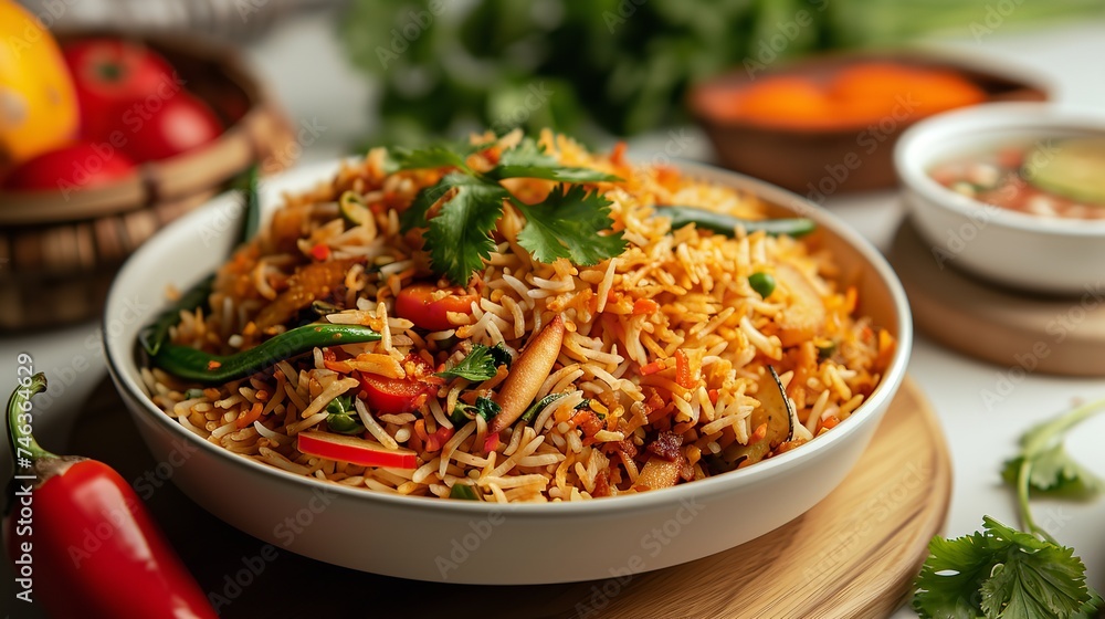 Vegetable Biryani - Icon on White Background Vegetable Biryani - Icon on White Background