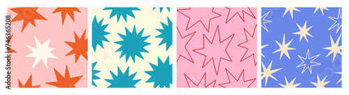 Starry patterns set. Seamless background design, simple stars. Repeating kids...