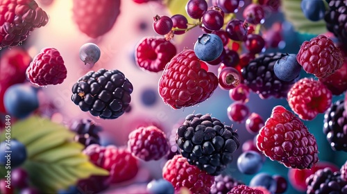 Scattering of berries icon. Raspberries, blueberries, blackberries, colorful, delicious, ripe, organic, summer fruits, fruit salad, healthy, harvest,. Generated by AI