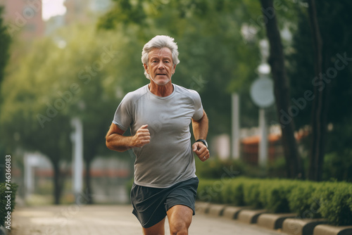 Senior man going for run and living healthy lifestyle for longevity. Sports, running, active lifestyle. Elderly active people.