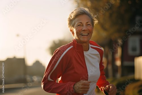 Senior woman going for run and living healthy lifestyle for longevity. Sports, running, active lifestyle. Elderly active people. photo