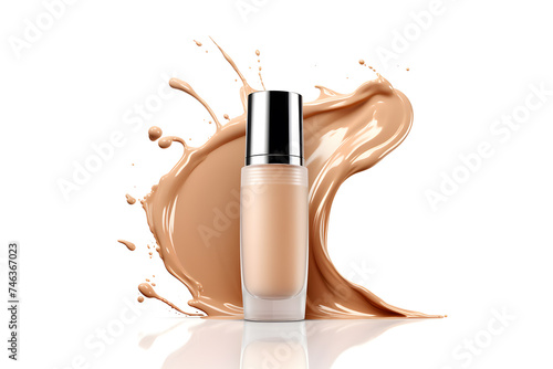 Realistic Liquid makeup foundation bottle micl up with cosmetic cream splash isolated on white background