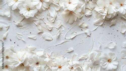 White scattered daisy petals on simple white background aesthetic flat lay top view. © Rabia Fatima