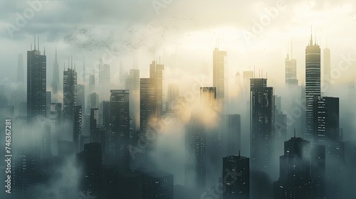 Abstract cityscape icon. Captivating, modern, skyline silhouette, highrise structures, cityscape, downtown, architecture, metropolis. Generated by AI