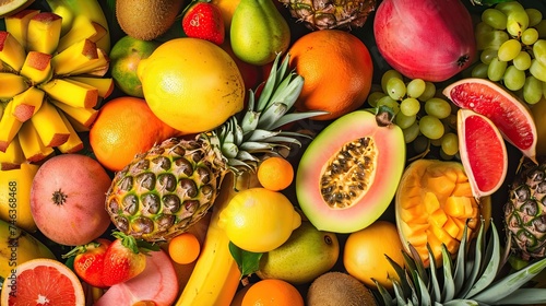 Fruit buffet icon. Sweetness  vitamins  freshness  taste  grapefruit  apples  pineapple  mango  grapes  citrus  pomegranate  raspberry. Generated by AI