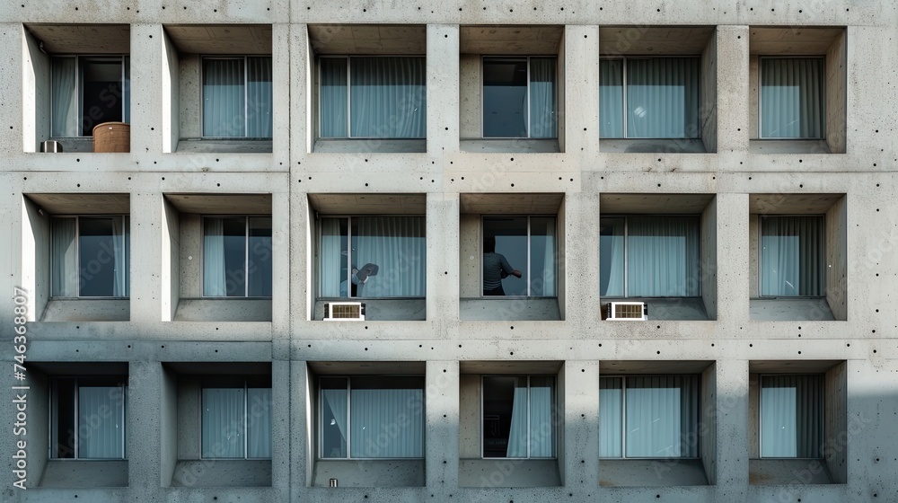 Brutalist student dormitory. Urban architecture, modernist design, student housing, architectural consistency. Generated by AI.