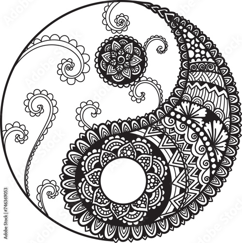 Mandala Yin yang symbol for engraving, printing, laser cut, paper cut or coloring page. Vector illustration