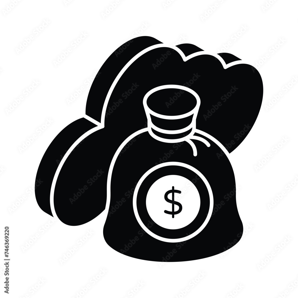 Dollar sack with cloud denoting isometric icon of cloud money, cloud earnings vector