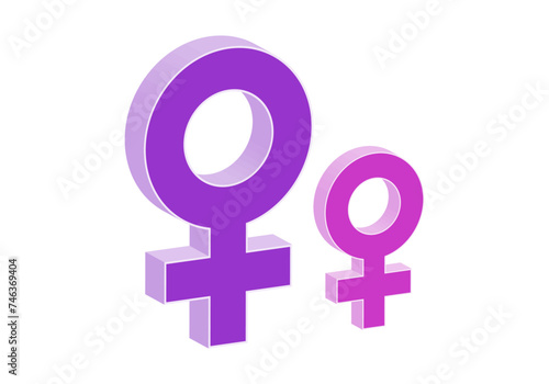 Símbolo del género femenino en morado, violeta y fucsia. Representación de mujer y de niña