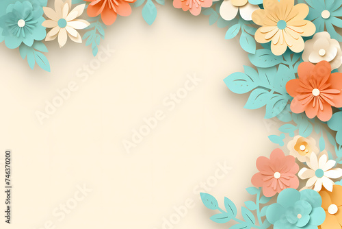 Framework for photo or congratulation with paper blossom and flowers. Woman s day  8 march  Easter  Mother s day  anniversary greeting card