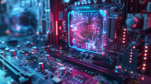 computer processor or motherboard, futuristic technology background wallpaper, digital data network protection or cyber security concept