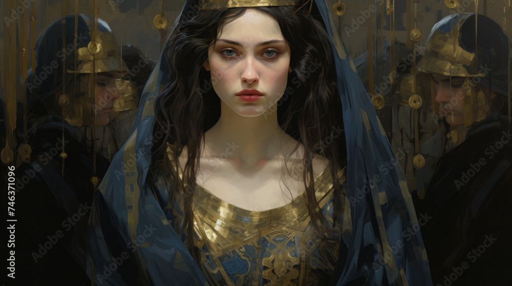 Beautiful portrait of arab woman with veil and mysterious woman covered in a oriental chador. Traditional fantasy art clothing, with warm, natural lighting highlighting her features and earthy tones Beautiful portrait of arab woman with veil and mysterious woman covered in a oriental chador. Traditional fantasy art clothing, with warm, natural lighting highlighting her features and earthy tones