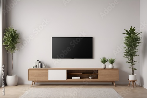 mockup wall tv decoration in living room and white wall