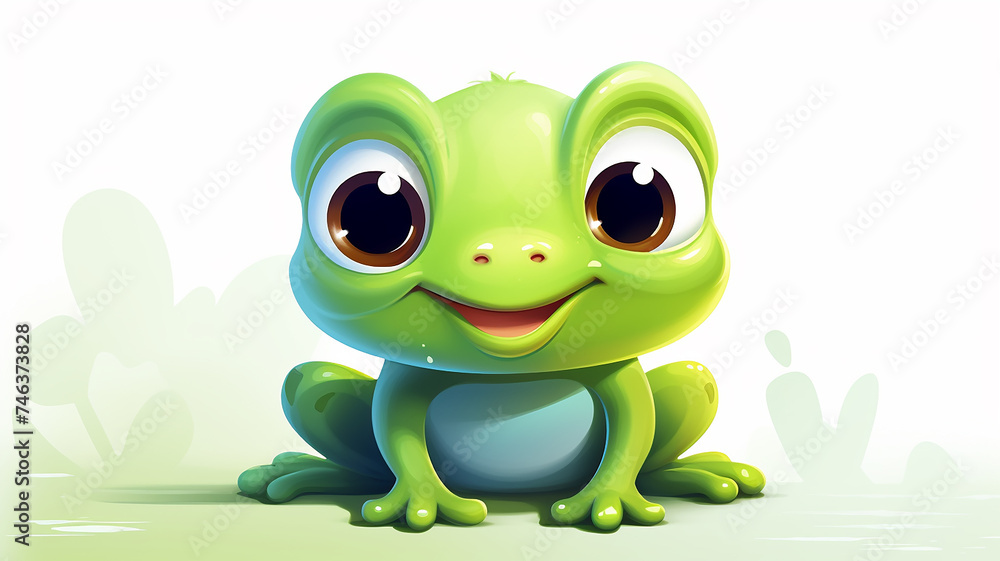 Fototapeta premium cute cartoon frog with big eyes and smile, illustration for kids