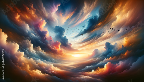 breathtaking sunset with dynamic and vivid cloud formations stretching across the sky
