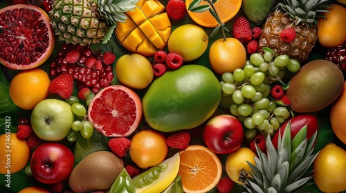 Fruit buffet icon. Sweetness, vitamins, freshness, taste, grapefruit, apples, pineapple, mango, grapes, citrus, pomegranate, raspberry. Generated by AI
