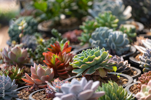 Collection of healthy decorative succulent top view in the greenhouse garden for limited space urban gardening design