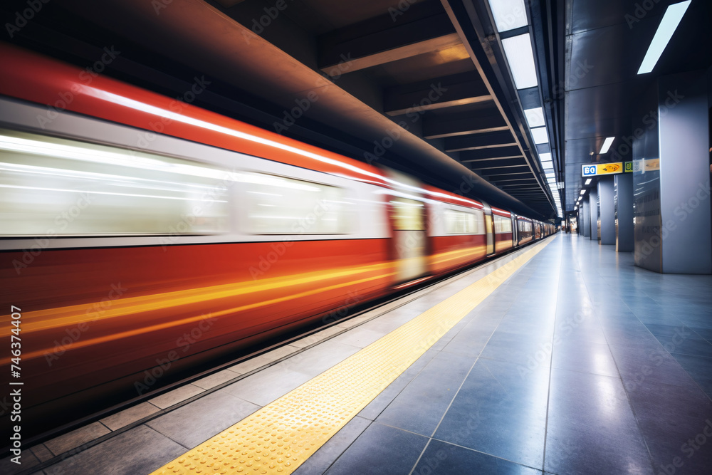 Express train in business center with motion blurred background