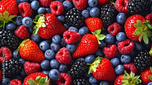 Scattering of berries icon. Raspberries  colorful  blackberries  ripe  delicious  summer fruits  organic  blueberries  fruit salad  healthy. Generated by AI