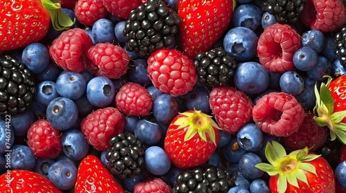 Scattering of berries icon. Raspberries  blueberries  blackberries  colorful  delicious  ripe  organic  summer fruits  fruit salad  healthy  harvest . Generated by AI