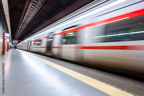 Express train in business center with motion blurred background © lin