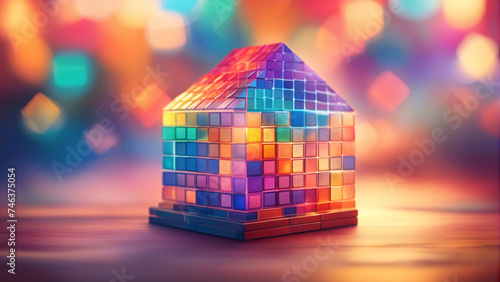 Abstract house made of colorful cubes. photo