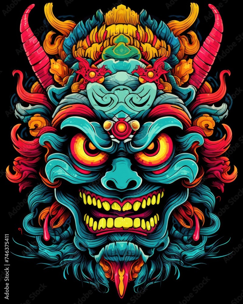 Ethnic mask of evil head in traditional ethnic oriental style. Ethnic mask of evil head in traditional ethnic oriental style.