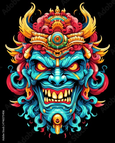 Ethnic mask of evil head in traditional ethnic oriental style.